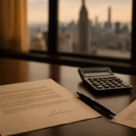 New York injury lawyer contingency fee retainer agreement and net recovery breakdown on a desk