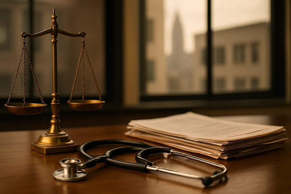Balanced scales representing the medical evidence and legal damages that determine a New York medical malpractice settlement