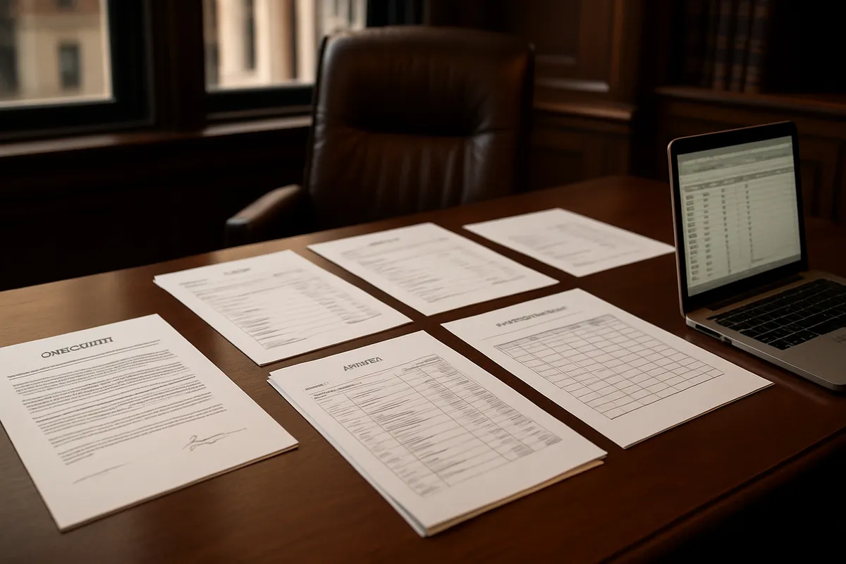 New York business dispute types organized as contracts, invoices, and ledgers in commercial litigation