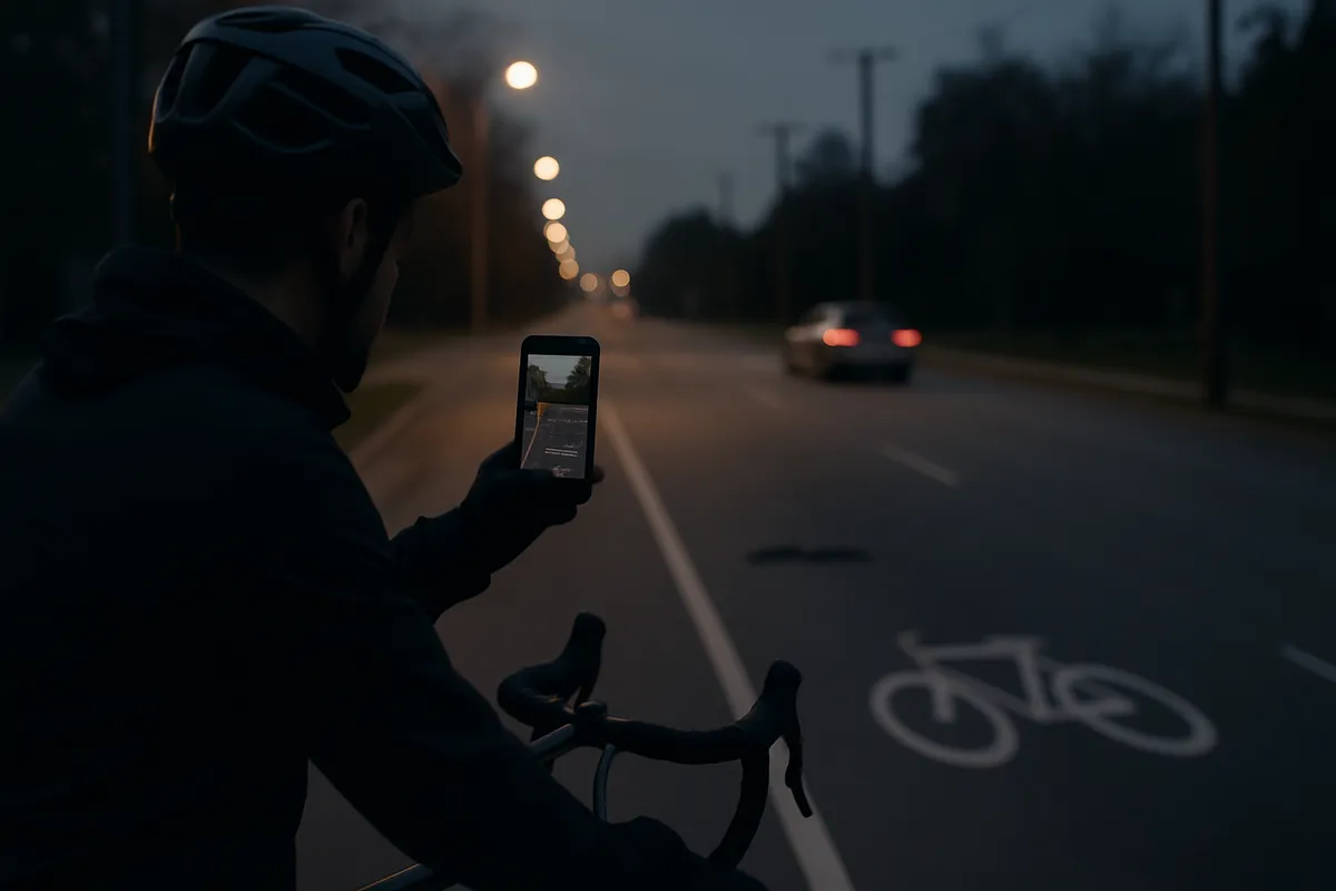 Cyclist recording a fleeing vehicle after a New York hit-and-run, illustrating uninsured motorist and MVAIC options